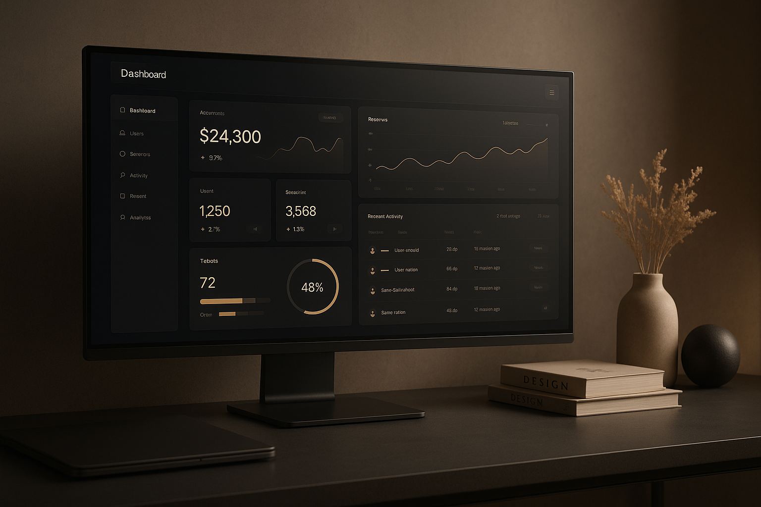 Dark modern dashboard on a desk representing Google Workspace control center